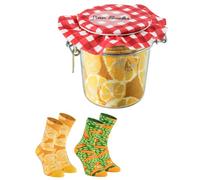 Rainbow Socks - Lemons and Pea with Carrot Socks in Jar Funny Gift Idea - 2 Pairs - Size 4-7
