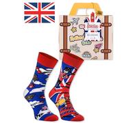 Rainbow Socks - Men Women Novelty Socks England Suitcase - 1 Pair - English Breakfast Tea Queen Elizabeth - Size UK 4-7 EU 36-40