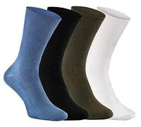 Rainbow Socks - Premium Women Men Diabetic Non-Binding Loose Socks - 4 Pairs - Khaki Jeans White Black - Size 10-11,5