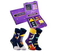 Rainbow Socks - Space Socks Box - 2 pairs of cotton space socks for women and men - Astronomy, stars, planets, rockets, universe - size 4-7