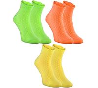 Rainbow Socks - Women Girls Ruffle Socks Cotton - 3 Pairs - Pistachio, Dark Salmon, Yellow - Size UK 4-6