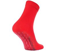 Rainbow Socks - Women Men Colourful Cotton Non Slip Grip Socks ABS - 1 Pair - Red - Size 6,5-8