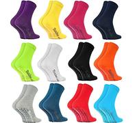 Rainbow Socks - Women Men Colourful Cotton Non Slip Grip Socks ABS - 12 Pairs - Multicoloured - Size 6,5-8