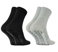 Rainbow Socks - Women Men Colourful Cotton Non Slip Grip Socks ABS - 2 Pairs - Black Grey - Size 8,5-9,5