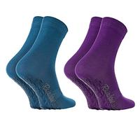 Rainbow Socks - Women Men Colourful Cotton Non Slip Grip Socks ABS - 2 Pairs - Jeans Purple - Size 6,5-8