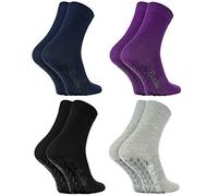 Rainbow Socks - Women Men Colourful Cotton Non Slip Grip Socks ABS - 4 Pairs - Black Purple Grey Blue - Size 10-11,5