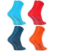 Rainbow Socks - Women Men Colourful Cotton Non Slip Grip Socks ABS - 4 Pairs - Turquoise Red Blue Orange - Size 6,5-8
