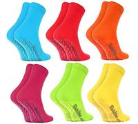 Rainbow Socks - Women Men Colourful Cotton Non Slip Grip Socks ABS - 6 Pairs - Light Colours - Size 6,5-8