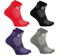 Rainbow Socks - Women Men Cotton Non Slip Grip ABS Sport Socks - 4 Pairs - Black Grey Red Violet - Size 8,5-9,5