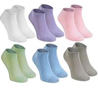 Rainbow Socks - Women Men Low Sneaker Bamboo Socks - 6 Pairs - White Violet Pink Pistachio Blue Beige - Size 6,5-8