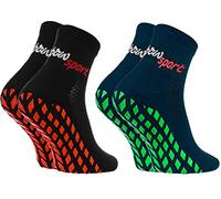 Rainbow Socks - Women Men Terry Sport Non Slip Ankle Socks - 2 Pairs - Black Blue - Size UK 10-11,5 / EU 44-46