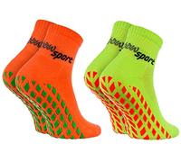 Rainbow Socks - Women Men Terry Sport Non Slip Ankle Socks - 2 Pairs - Orange Green - Size UK 8,5-9,5 / EU 42-43