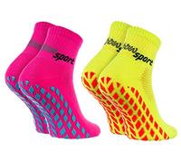 Rainbow Socks - Women Men Terry Sport Non Slip Ankle Socks - 2 Pairs - Pink Yellow - Size UK 6,5-8 / EU 39-41