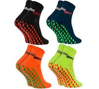 Rainbow Socks - Women Men Terry Sport Non Slip Ankle Socks - 4 Pairs - Black Blue Orange Green - Size UK 12-14 / EU 47-50