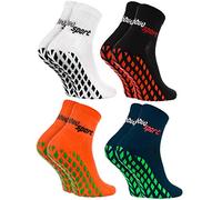 Rainbow Socks - Women Men Terry Sport Non Slip Ankle Socks - 4 Pairs - White Black Orange Blue - Size UK 8,5-9,5 / EU 42-43