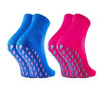 Rainbow Socks - Women Neon Sneaker Sport Glitter Non Slip - 2 Pairs - Fuchsia Cornflower - Size 6,5-8