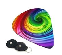 Rainbow Spiral Guitar Picks 6 Pack with Leather Guitar Pick Holder Keychain, Plectrum Key Fob Cases Bag, Abstract Art Plectrum for Acoustic Electric Guitar, Ukulele 0.71mm