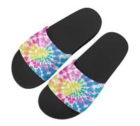 Rainbow Spiral Tie Dye Novelty Sunflowers Pattern Slide Sandals for Women Girls, Comfotable Open Toe Non Slip Single Band Slide Sandals