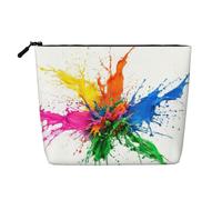 Rainbow Splash Faux Linen Makeup Pouch-Lightweight Travel Case