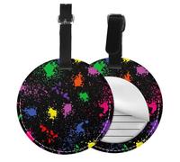 Rainbow Splatter Neon On Dark,Luggage Tags Pu Leather Name Tag Travel Suitcase Identifier ID Tags Durable Baggage Label 2 pcs