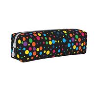 Rainbow Splatter Neon On Dark Pencil Pouch Round Pen Case Portable Pencil Bag Leather Organizer with Zipper Cosmetic Pouch Bag