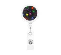 Rainbow Splatter Neon On Dark, Retractable Badge Holder,Badge Reels Holder with ID Clip Alligator Clip