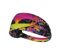 Rainbow Splatter Space Alien Third Eye Hairband, Unisex Elastic Headband, Moisture Wicking Headband For Sports, Running, Yoga.