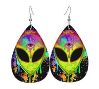 Rainbow Splatter Space Alien Third Eye Leather Earrings Fashion Pendant Fun Earrings For Beach Daily