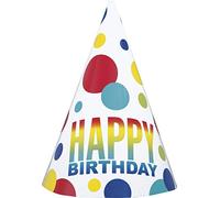 Rainbow Spots Birthday Party Hats (10cm) - Vibrant, Fun, Cone-shaped Hats for All Ages - Perfect for Memorable Celebrations - 8ct, Nylon/a