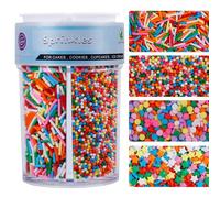 Rainbow Sprinkles for Cake Decorating, 8Oz 4-Cell Edible Sugar Sprinkles Mix with Nonpareil, Jimmies, Star Shapes & Confetti Circles for Cookies Cake Ice Cream Cupcakes Brownie Baking Topping