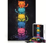 Rainbow Stacked Cats 1000 Pieces Jigsaw Puzzles for Adults Mind Exercise Toy Relax Time Precision Cut Stylish Gift (50x75cm)