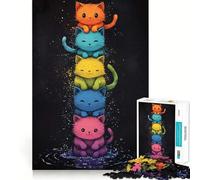 Rainbow Stacked Cats Jigsaw Puzzle for Adults 1000 Pieces Memory Boost Group Play Pattern Assembly Xmas Surprise (38x26cm)