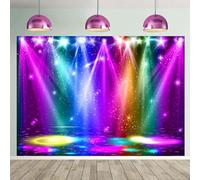 Rainbow Stage Backdrop 8x6FT Colorful Glitter 70s 80s 90s Disco Background for Photography Rock Music Neon Glow Party Decorations Supplies Photo Props