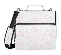 Rainbow Star Heart Shape Peach 1.5-Inch 3-Rings Binder with Zipper with Strap Multiple Pockets Documents Files Storage Bag for Middle Student
