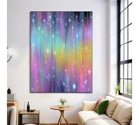 Rainbow Starry Sky Oil Painting On Canvas Print Posters Large Powder Blue Dreamy Stripes Wall Art Modern Living Room Decor Fine Art Decorative 12X16In Frameless
