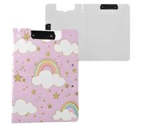 Rainbow Stars Pink Clipboard a4 Clip Board Foldover Document Folder Files for Paperwork with Clips Lightweight Plastic