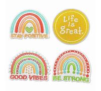 Rainbow Stay Positive Patch, 4Pcs Be Strong Life is Great Good Vibes Iron On Embroidered Patch for Clothes Jacket Jeans Backpacks