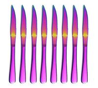 Rainbow Steak Knife Set, Kyrtaon Colorful Serrated Knife, Titanium Mutil-Color Plating Stainless Steel Sharp Knives Set, Dinner Knifes Set of 8, Dishwasher Safe Sturdy and Easy to Clean