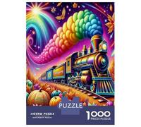 Rainbow Steam Train Jigsaw Puzzles for Adults Kids Puzzles 1000 Piece Brain Challenge Home Decoration Gifts 38x26cm/1000pcs