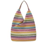 Rainbow Straw Shoulder Bag for Women Colorful Striped Slouchy Hobo Bag Large Woven Beach Tote Bag Summer Purse