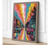 Rainbow Street Dreams Retro Canvas Wall Art Print 18x12 Inch