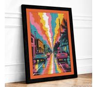 Rainbow Street Dreams Retro Framed Wall Art Print A1 Black