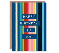 Rainbow Stripe Birthday Card for Him Her or Friend Blank Inside | Fun and colourful, With Envelope, Stripes, Rainbow Colours, Bold Colours, Modern Greeting Card 13x18 cm (5 x7 in)