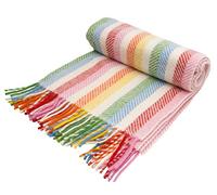 Rainbow Stripe Cream Knee Rug British Made Pure New Wool Throw