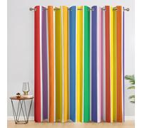 Rainbow Stripe Curtains Bedroom, 90x90 - Colorful Blackout Curtains & Decor, Living Room, Eyelet Patterned Window Drapes, 90 Inch Drop 2 Panels (J156)
