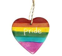 Rainbow Stripe Hanging 'Pride' Heart Decoration | Handcarved Soapstone |Room deco