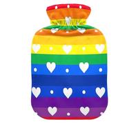 Rainbow Stripe Hearts Hot Water Bottles with Soft Velvet Cover Hot Water Bag for Pain Relief Medium
