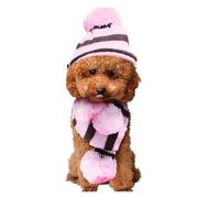 Rainbow Stripe Knitted Dog Winter Set - Warm Hat, Scarf & Leg Warmers for Small Medium Dogs, Cozy Winter Clothes with Foot Protection for Outdoor Walks(Pink,XS(1.5-2kg))