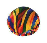 Rainbow stripe shower cap with double layer, hold your hair well whether it is showering or bathing.