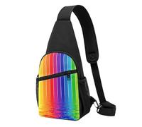 Rainbow Striped Casual Sling Bag Crossbody Shoulder Pack,Durable Polyester Chest Bag with Multiple Pockets and Key Holder,Adjustable Strap for Men Women